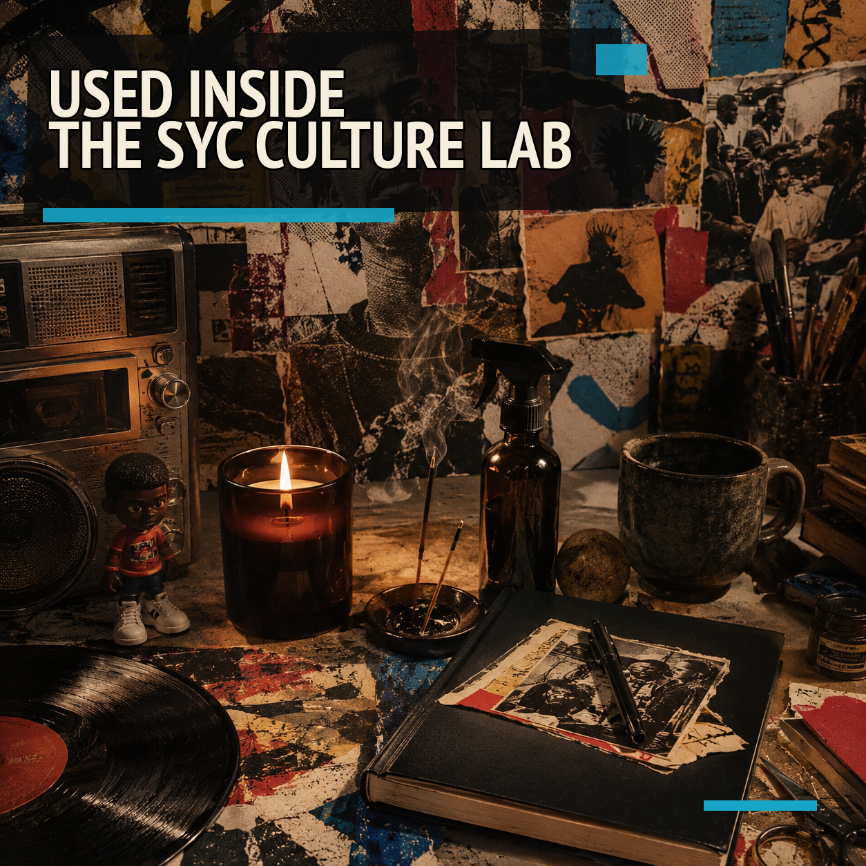 Used Inside the SYC Culture Lab collection — creative studio collage with bold editorial title