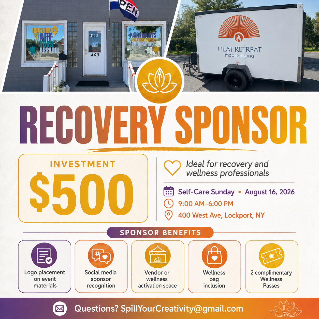 Recovery Sponsor package for Self-Care Sunday 2026